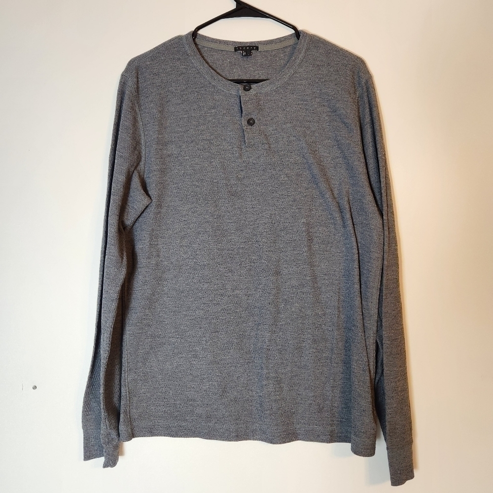 Theory Men's Henley Gray Thermal in Size Large